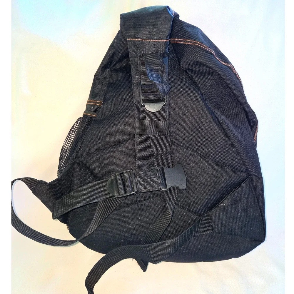 Starter Sling Backpack Black Reflective Orange Stitch Bungee Bag